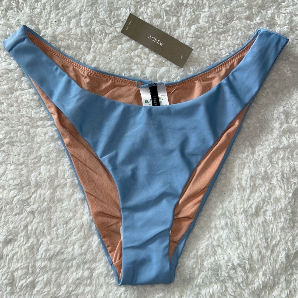J. Crew Curved Waist Cheeky Bikini Bottom Light Blue Size Small NWT